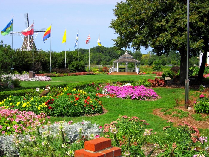 Windmill Island Gardens with Gazebo and Flags