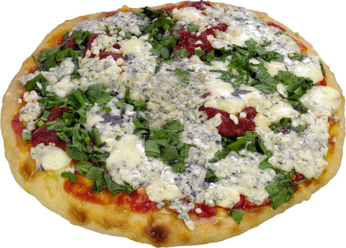 Pizza with blue cheese and spinach