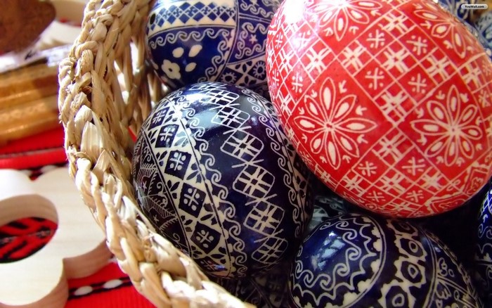 Decorated Easter Eggs in a Basket