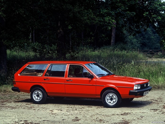 Red Volkswagen Station Wagon in a Forest