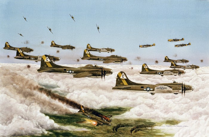 World War II Bomber Formation Under Attack