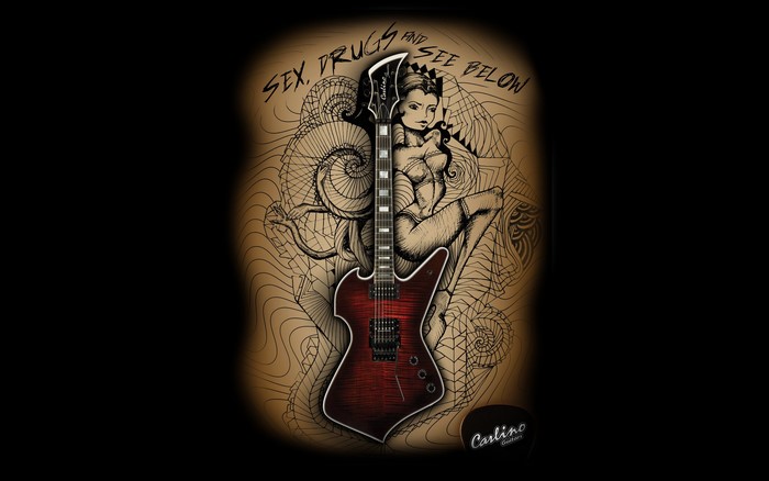 Carlino Guitars with pin-up girl and text