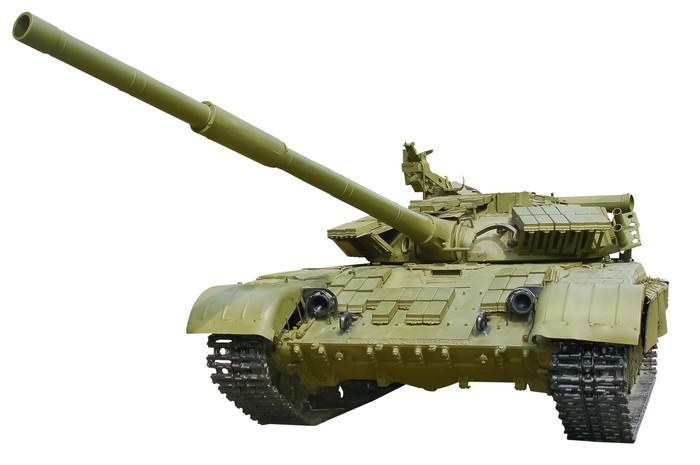 Green military tank with long cannon