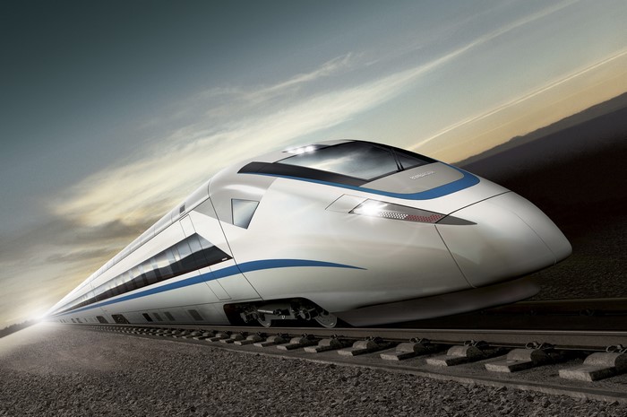 High-speed train on tracks