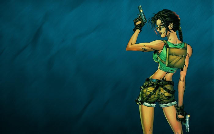 Lara Croft from Tomb Raider with guns