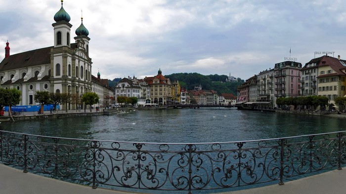 Jesuit Church and Lucerne cityscape with river