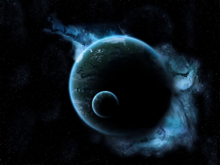 Planets and nebula in deep space