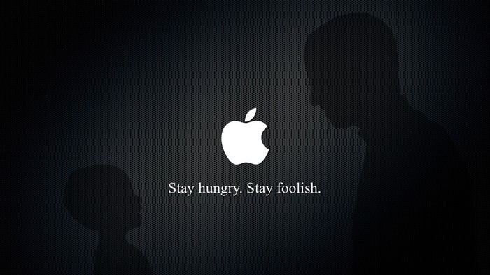 Apple logo with "Stay hungry. Stay foolish."
