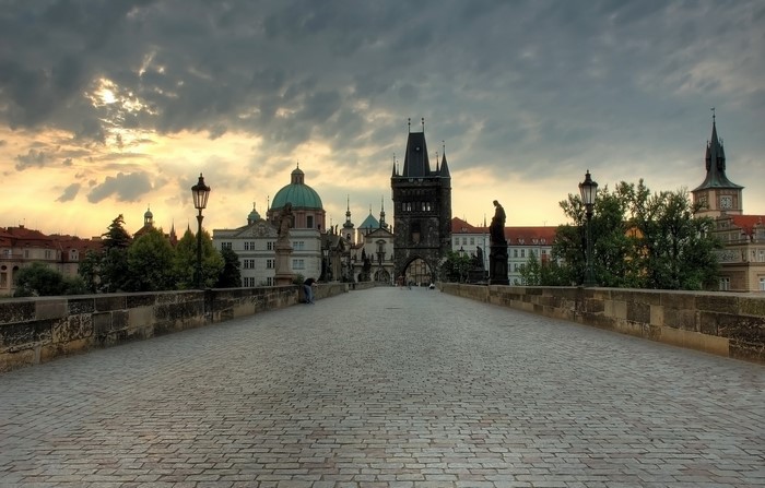 Charles Bridge in Prague, Czech Republic at sunset
