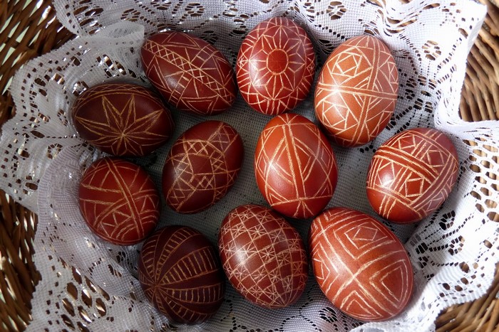 Decorated Easter Eggs in a Basket