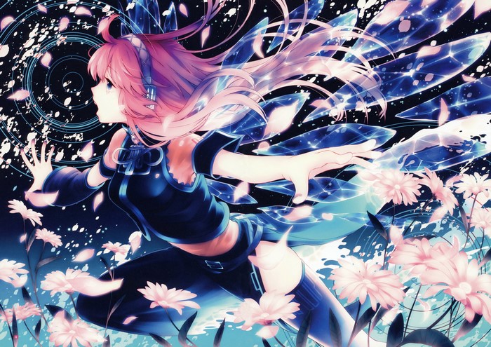Hatsune Miku from Vocaloid with crystal wings