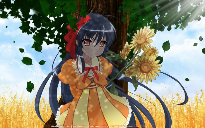 Shana from Shakugan no Shana holding sunflowers