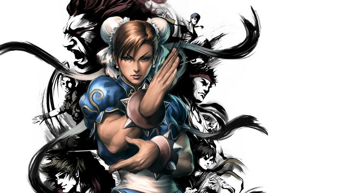Chun-Li and other Street Fighter characters in ink art style