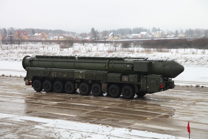 Missile launcher on a truck in winter