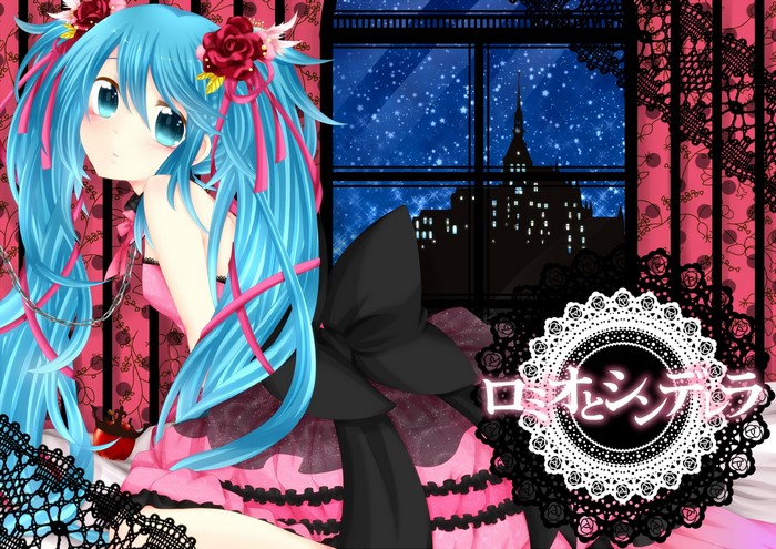 Hatsune Miku in a pink dress with roses