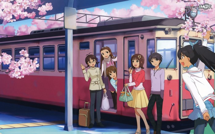 Idolmaster Xenoglossia characters at a train station