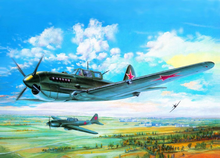 Soviet Airplanes Flying Over Rural Landscape