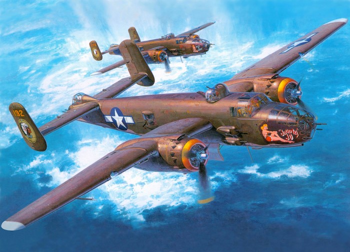 B-25J Mitchell Bombers in Flight