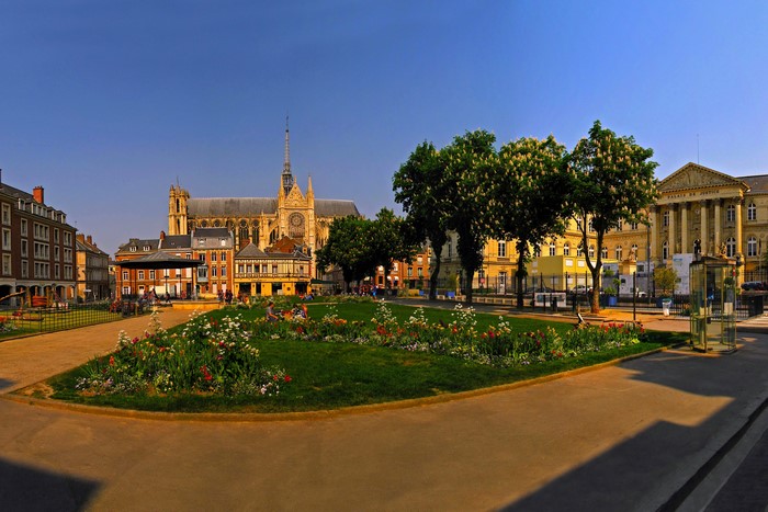 Amiens Cathedral and Palais de Justice in France