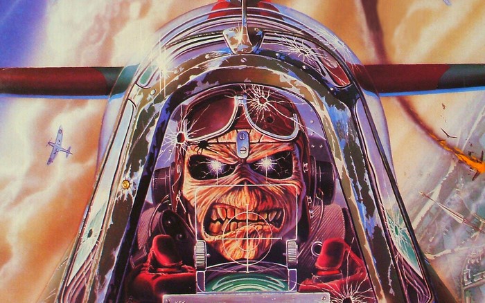 Eddie the Head pilot in a fighter plane