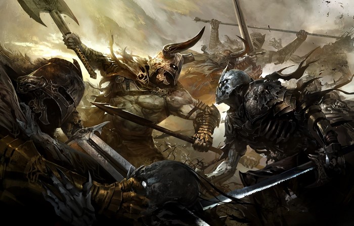 Orcs and undead warriors clash in a brutal battle
