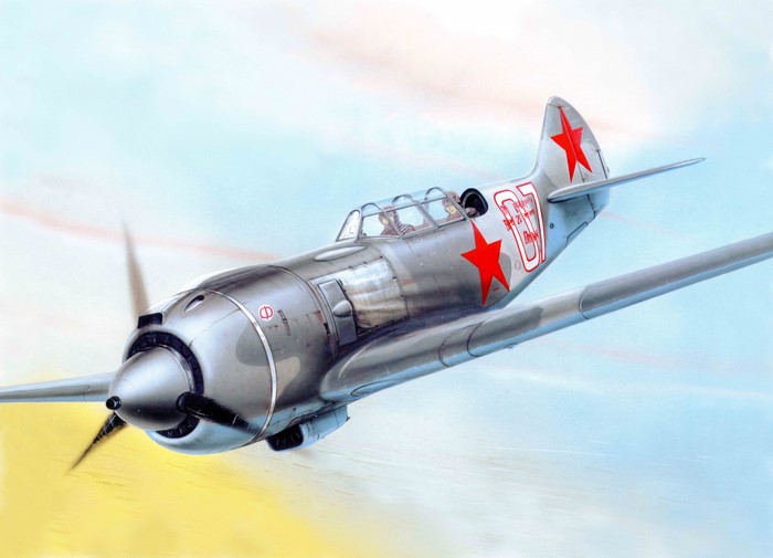 Painting of a Soviet fighter plane in flight