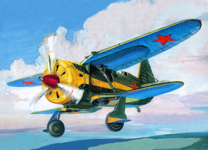Biplane with Red Stars in Flight