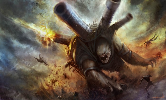 Monster firing cannons in a battle