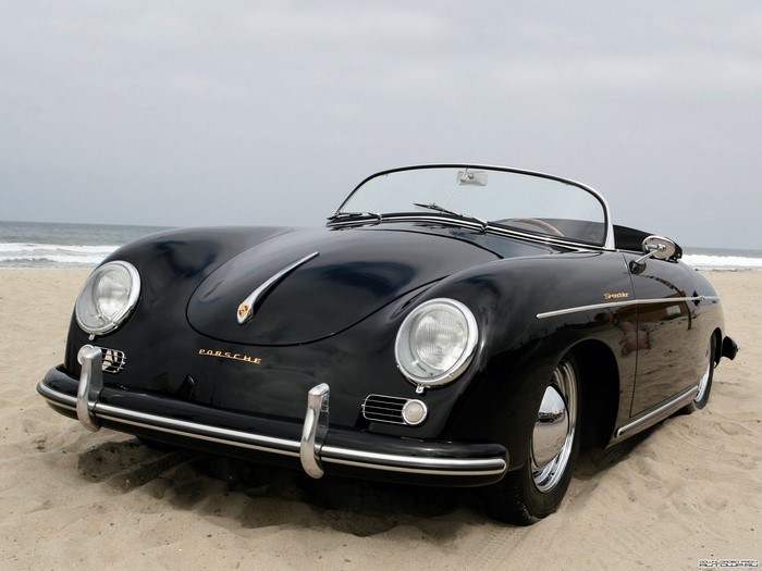 Black Porsche 356A 1500 Speedster on a Beach