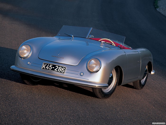 Silver Porsche 356 Roadster with license plate K45-286