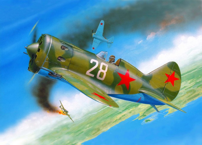 Soviet biplane dogfight over land and sea