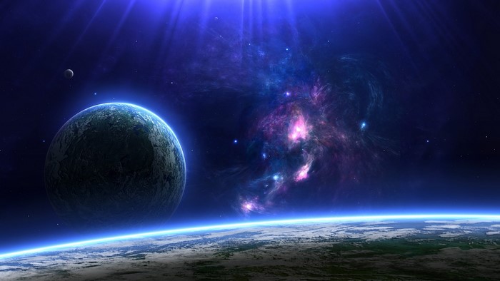 Planets and nebula in deep space