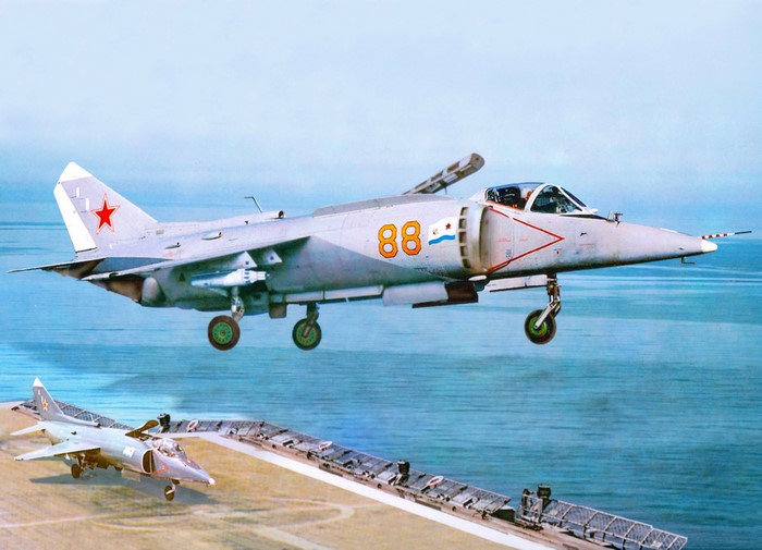 Soviet Naval Aviation Jets on Aircraft Carrier