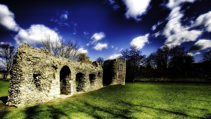 Ruins of an Abbey in a Grassy Field