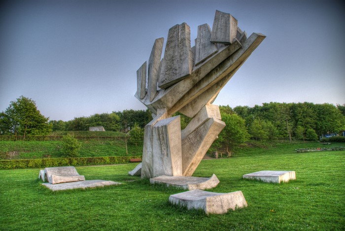 Abstract concrete sculptures in a park
