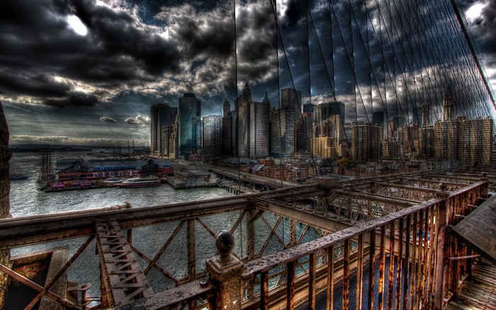 New York City skyline from Brooklyn Bridge