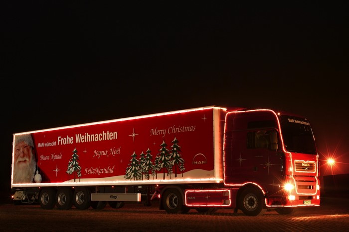 MAN truck decorated with Christmas lights