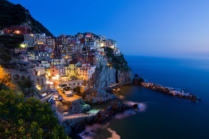 Manarola, Italy coastal village at dusk