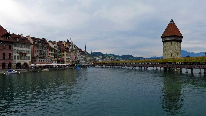 Chapel Bridge and Water Tower in Lucerne, Switzerland