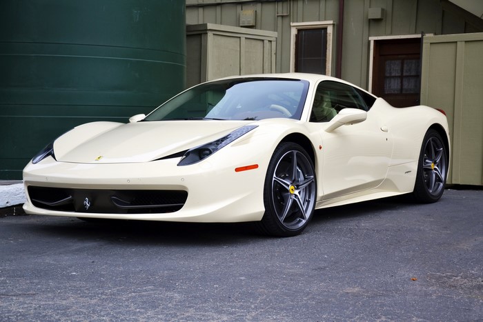 Cream Ferrari 458 Italia parked outdoors
