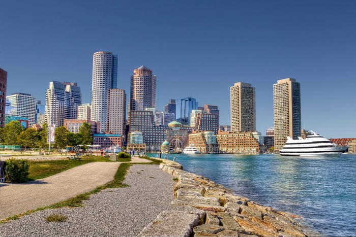 Boston Skyline with Harbor and Yacht