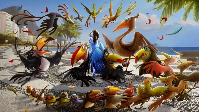 Birds from Rio on a tiled promenade
