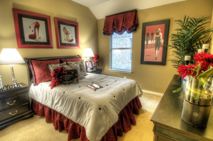 Bedroom with red and black accents