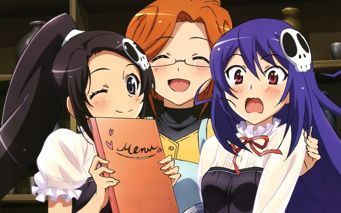 Three girls with a menu from Kami nomi zo Shiru Sekai