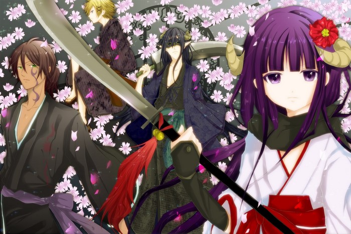 Inu x Boku SS characters with swords and flowers