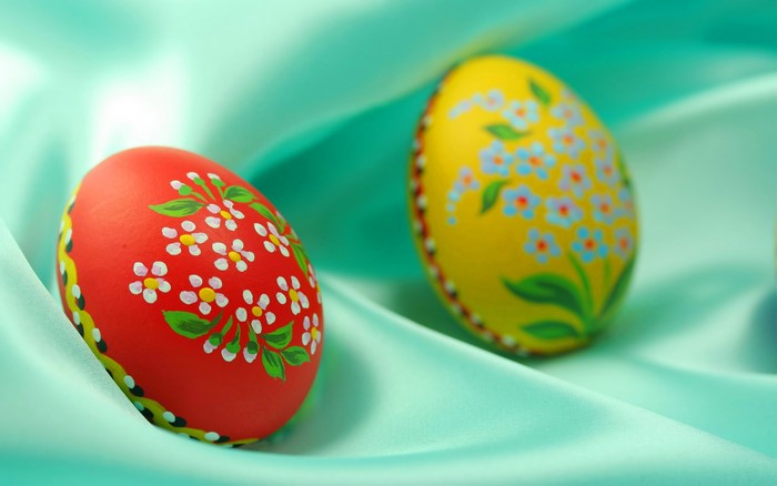 Decorated Easter Eggs on Silk Fabric