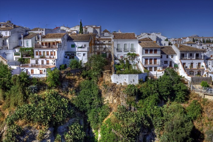 White buildings on a cliffside in Spain