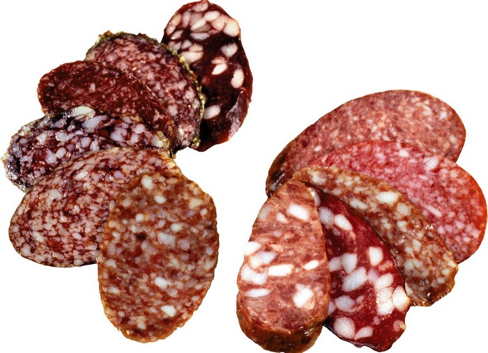 Slices of cured sausage