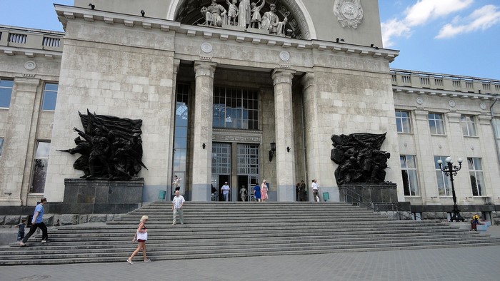 Monumental building with sculptures in Volgograd, Russia