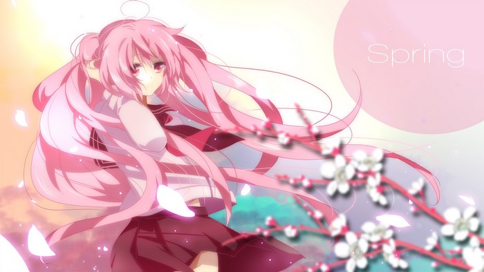 Luka Megurine from Vocaloid with pink hair and cherry blossoms